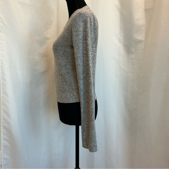 𝅺ZARA gray rhinestone Embellished long sleeve stretchy sweater Sz L - Picture 3 of 9